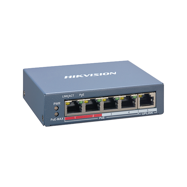 Switch 4 porturi PoE, 1 port uplink RJ45, SMART Management - HIKVISION - 1