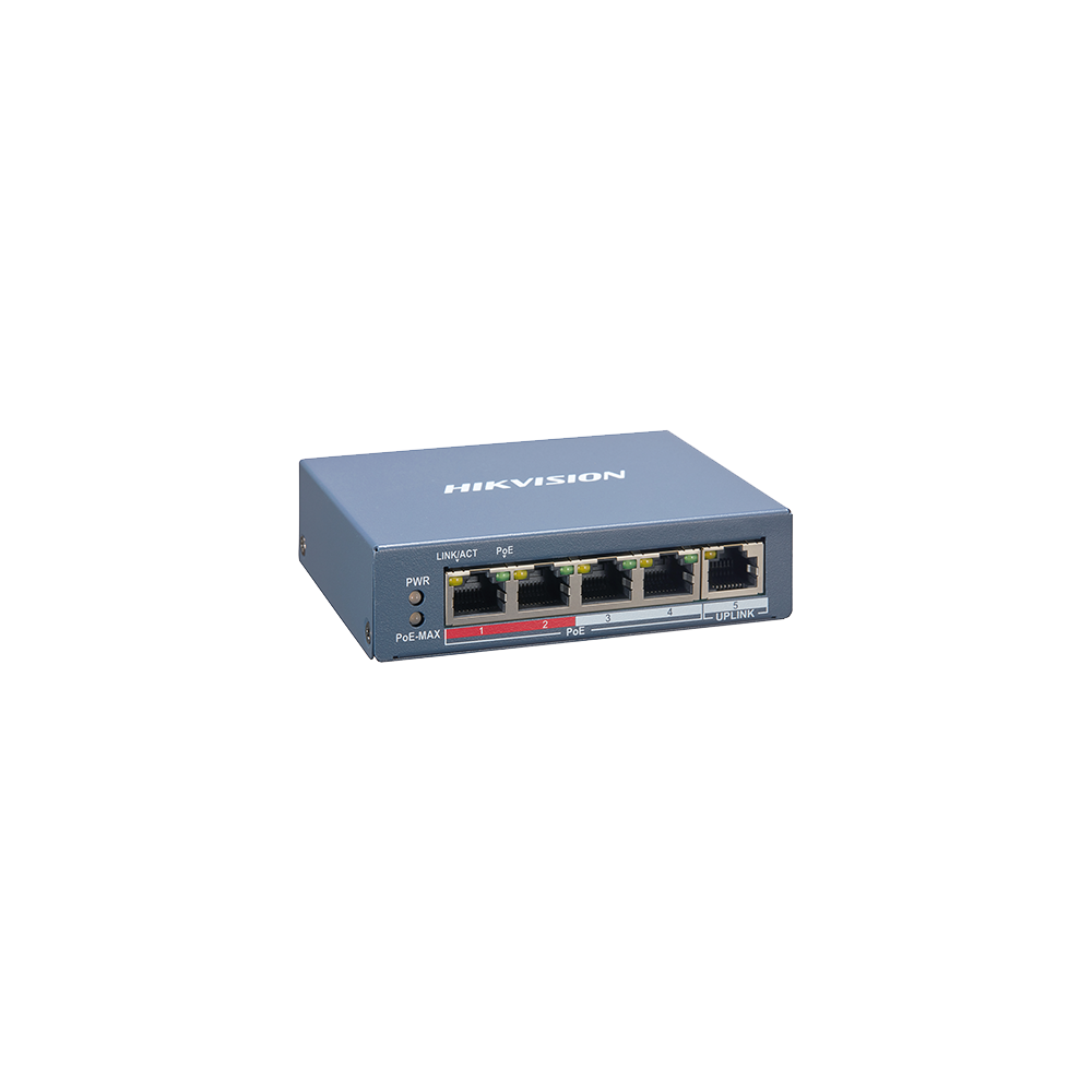 Switch 4 porturi PoE, 1 port uplink RJ45, SMART Management - HIKVISION - 1
