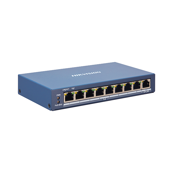 Switch 8 porturi PoE, 1 port uplink RJ45, SMART Management - HIKVISION - 1