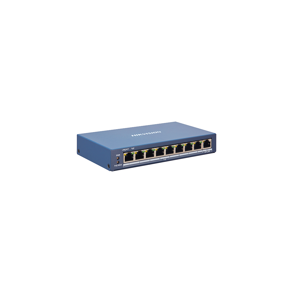 Switch 8 porturi PoE, 1 port uplink RJ45, SMART Management - HIKVISION - 1