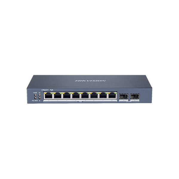 Switch 8 porturi Gigabit PoE, 2 port SFP uplink, SMART Management - HIKVISION - 1