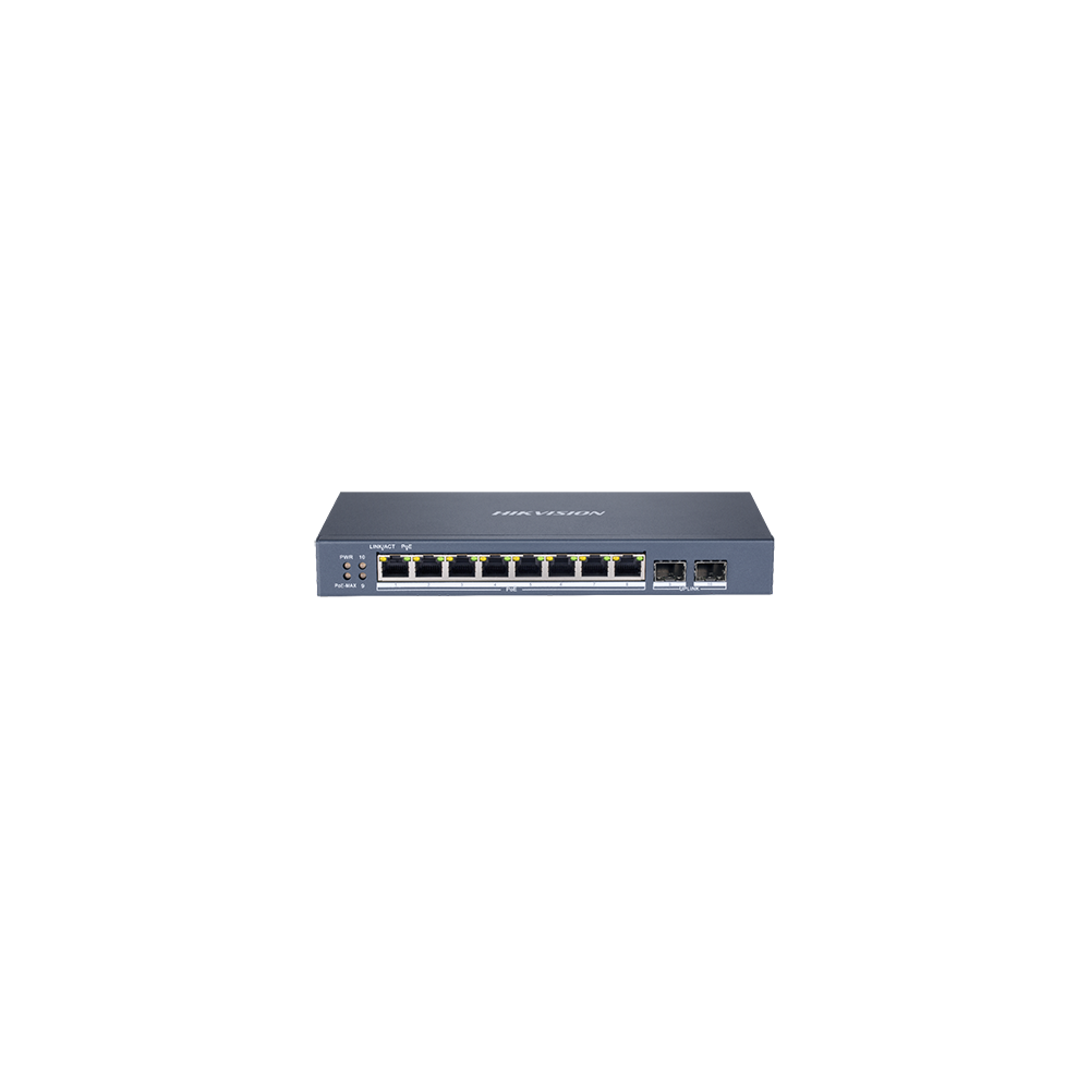Switch 8 porturi Gigabit PoE, 2 port SFP uplink, SMART Management - HIKVISION - 1