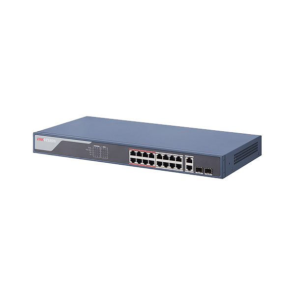 Switch 16 porturi PoE 100Mbps, 2 port uplink Gigabit, SMART Management - HIKVISION - 1
