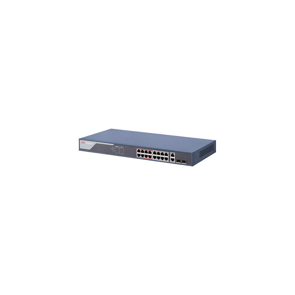 Switch 16 porturi PoE 100Mbps, 2 port uplink Gigabit, SMART Management - HIKVISION - 1
