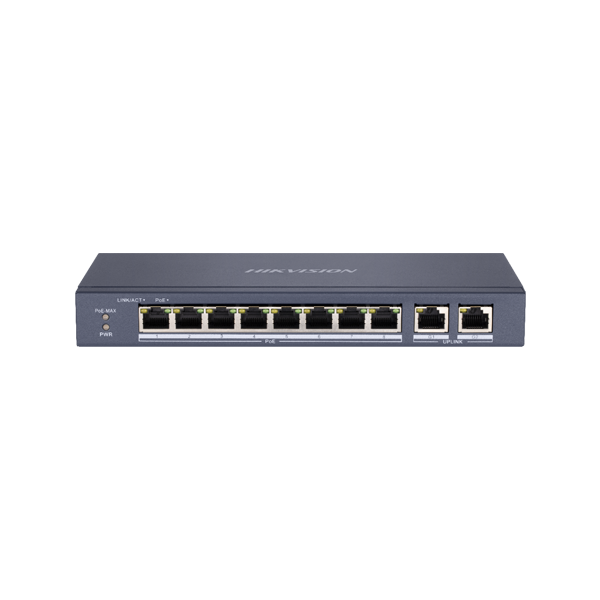 Switch 8 porturi PoE, 2 porturi uplink RJ45 Gigabit - HIKVISION - 1