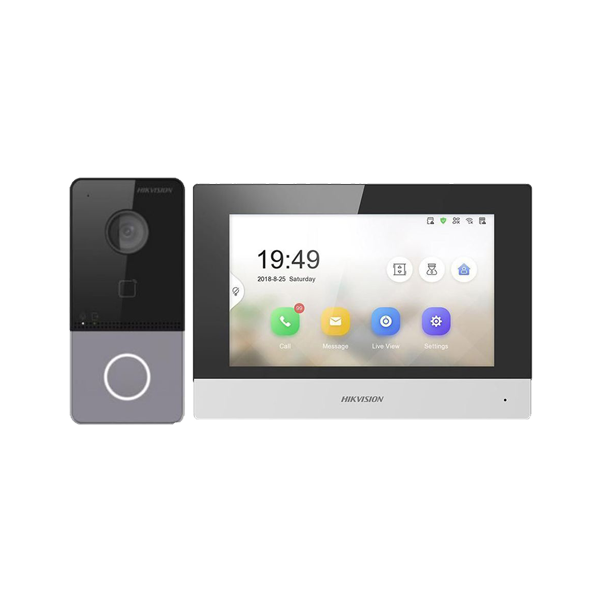 KIT videointerfon TCP/IP pentru 1 familie, monitor TFT LCD 7 inch - HIKVISION - 1