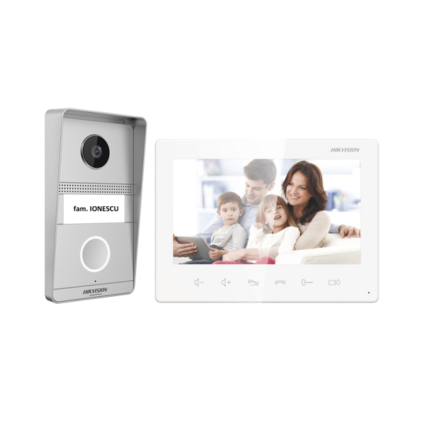 Kit videointerfon analogic 7inch, camera 2MP, conectare 2 fire - HIKVISION - 1