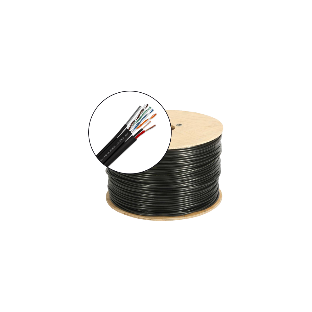 Cablu FTP autoportant cu alimentare 2x1.5, cat 5E, CUPRU 100%, 305m, negru TSY-FTP5E+2x1.50-MESS - 1