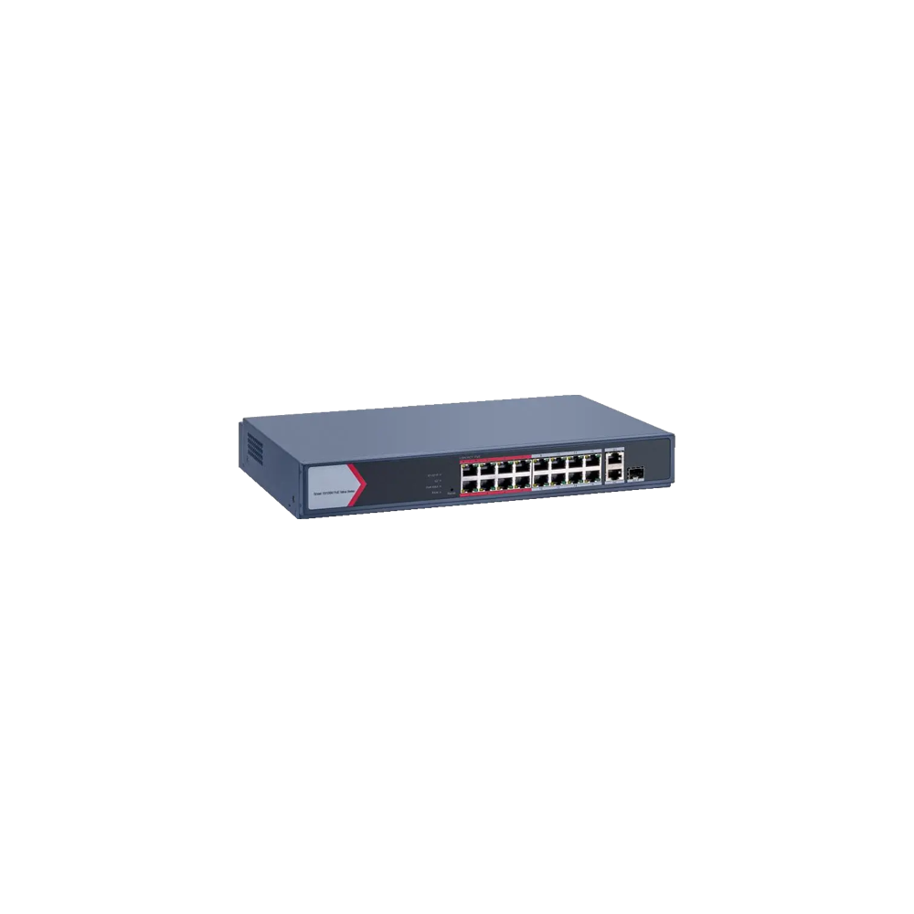 Switch 16 porturi PoE 100Mbps, 1 port Gigabit combo, 1 Gigabit RJ45, SMART Management - HIKVISION DS - 1