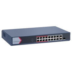 Switch 16 porturi PoE 100Mbps, 1 port Gigabit combo, 1 Gigabit RJ45, SMART Management - HIKVISION DS - 1