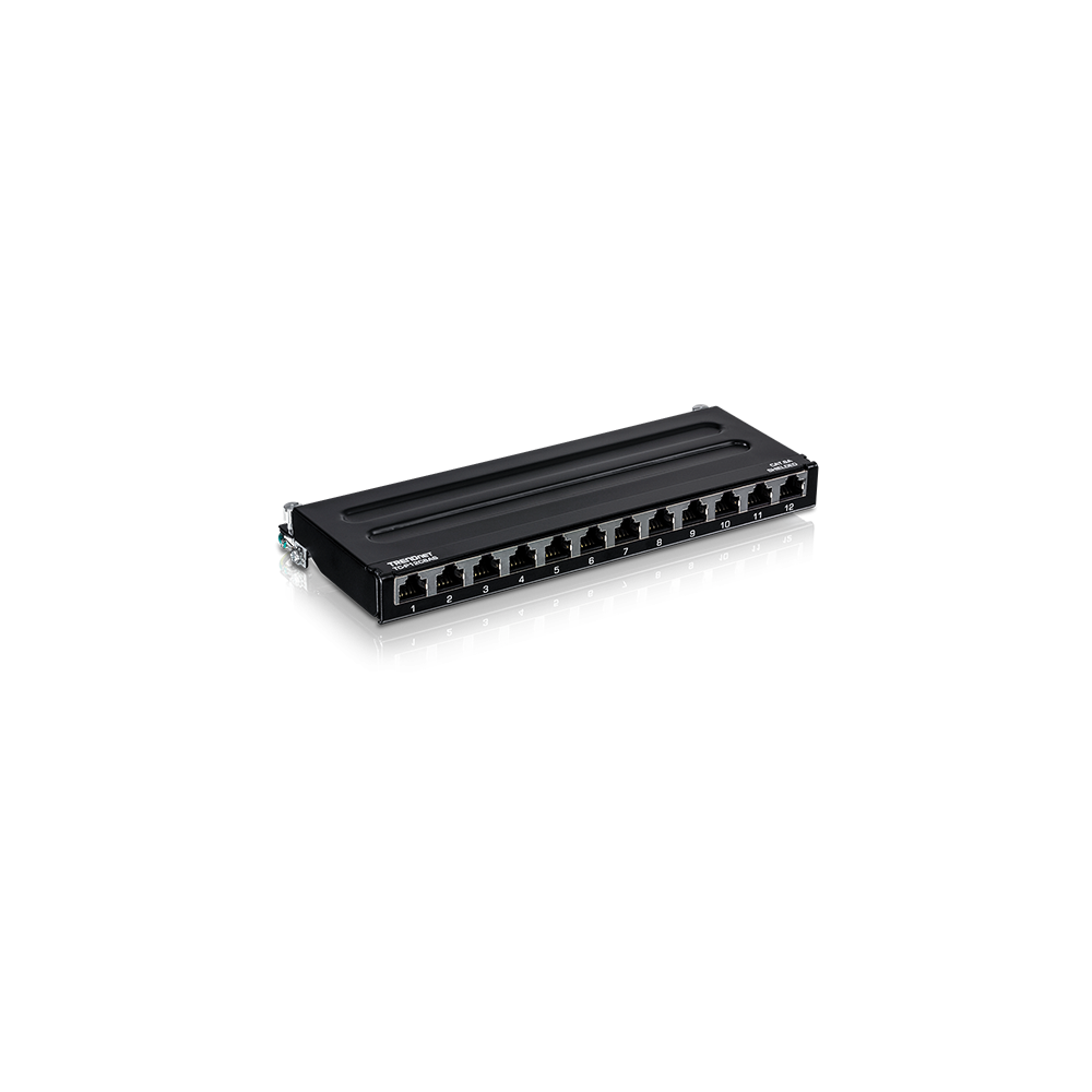 Patch Panel Wall Mount, 12 porturi RJ45 UTP, Cat6a, Ecranat, 0.5U - TRENDnet TC-P12C6AS - 1