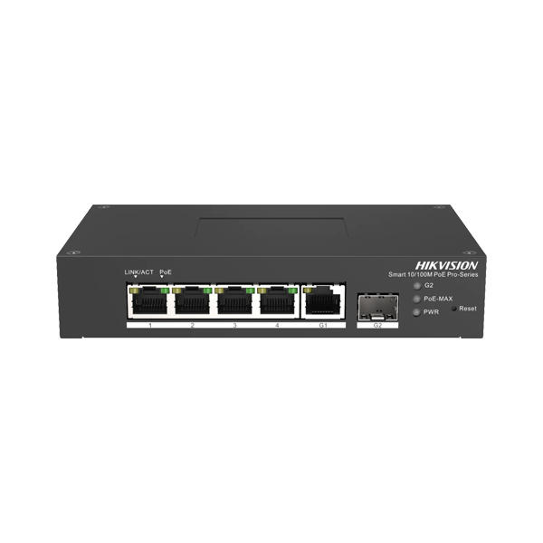 Switch Smart managed 4 porturi 10/100 MBps PoE, 1 port Gigabit SFP, 1 port Gigabit RJ45 - HIKVISION  - 1