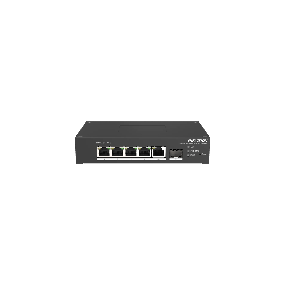 Switch Smart managed 4 porturi 10/100 MBps PoE, 1 port Gigabit SFP, 1 port Gigabit RJ45 - HIKVISION  - 1