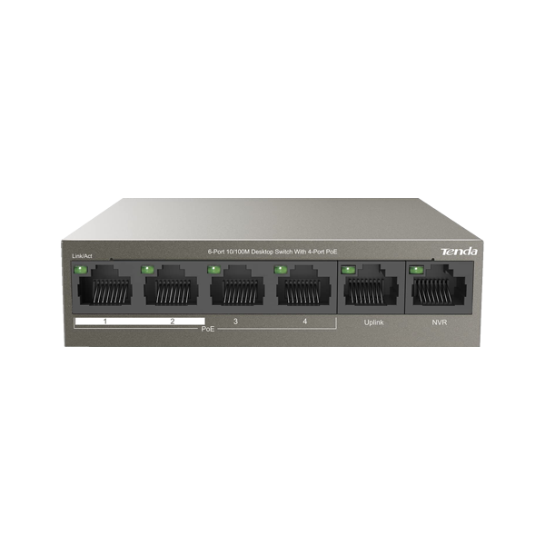 Switch 4 porturi PoE, 2 porturi uplink RJ45 10/100Mbps - TENDA TND-TEF1106P-4-63W - 1