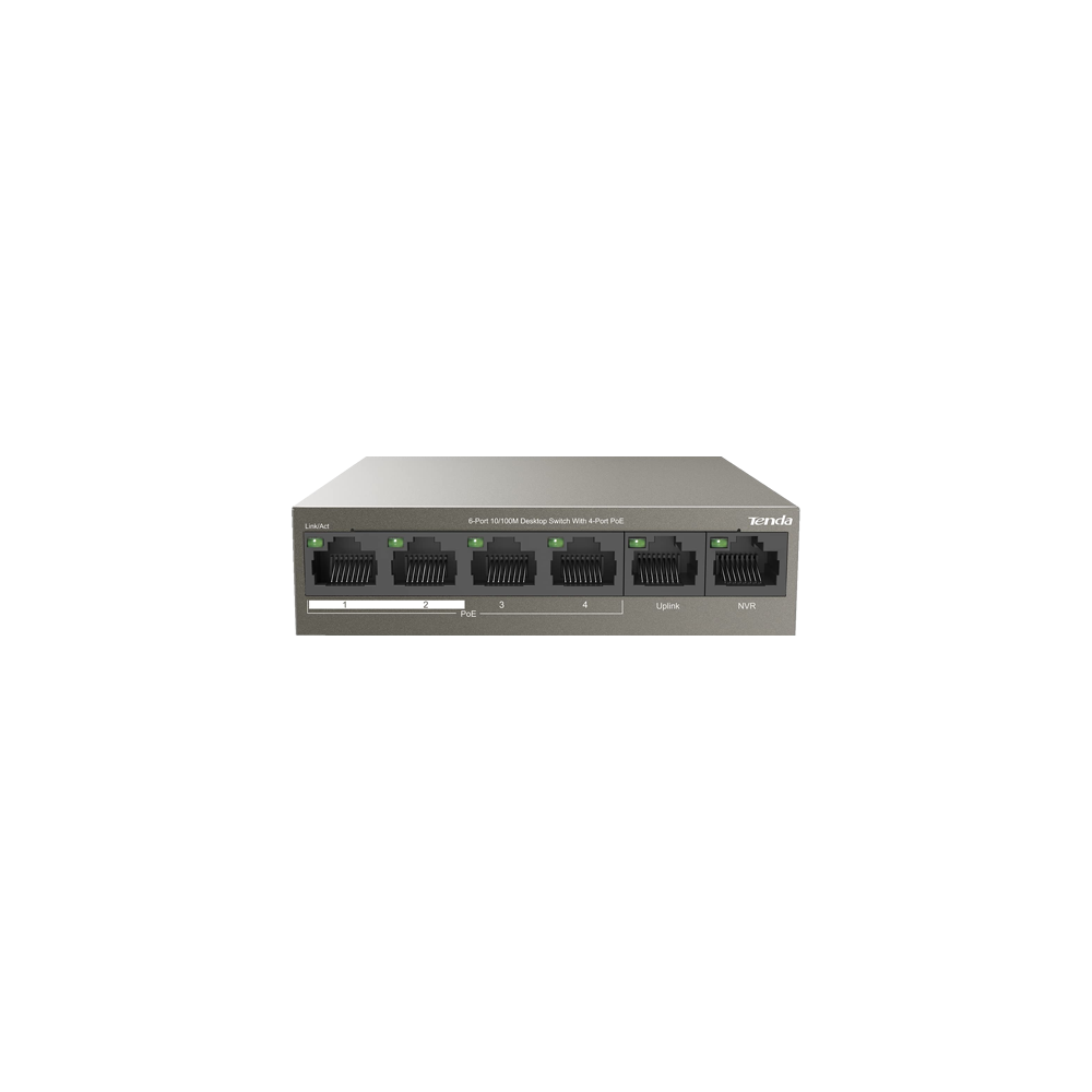 Switch 4 porturi PoE, 2 porturi uplink RJ45 10/100Mbps - TENDA TND-TEF1106P-4-63W - 1