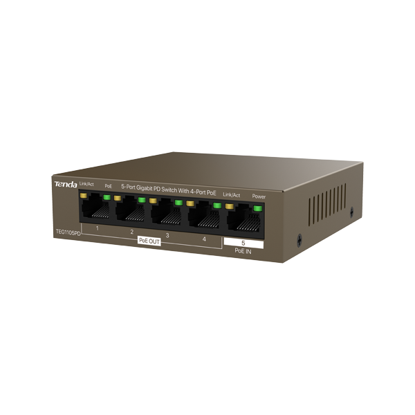 Switch 4 porturi PoE OUT, 1 port PoE IN, Gigabit - TENDA TND-TEG1105PD - 1