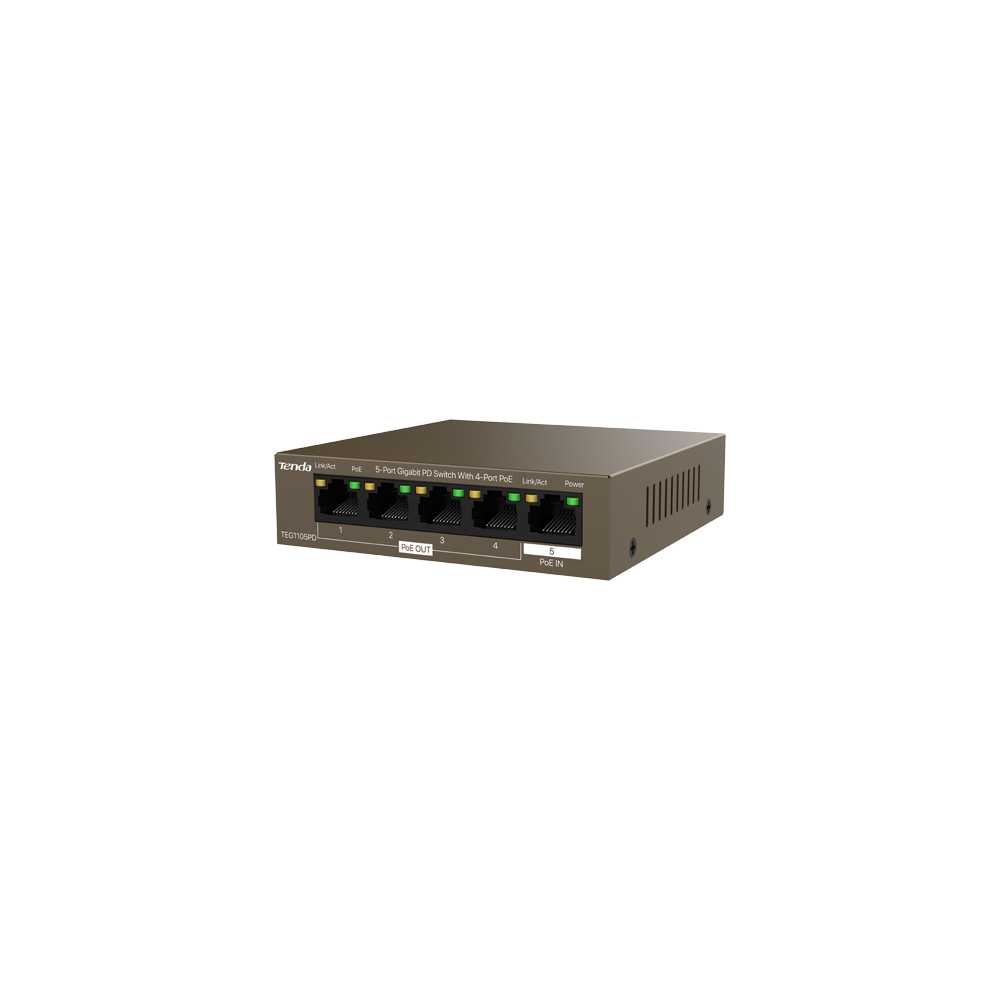Switch 4 porturi PoE OUT, 1 port PoE IN, Gigabit - TENDA TND-TEG1105PD - 1