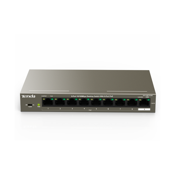 Switch 8 porturi PoE, 1 port uplink RJ45, 10/100Mbps - TENDA TND-TEF1109P-8-63W - 1