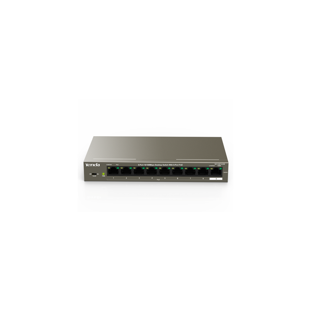 Switch 8 porturi PoE, 1 port uplink RJ45, 10/100Mbps - TENDA TND-TEF1109P-8-63W - 1