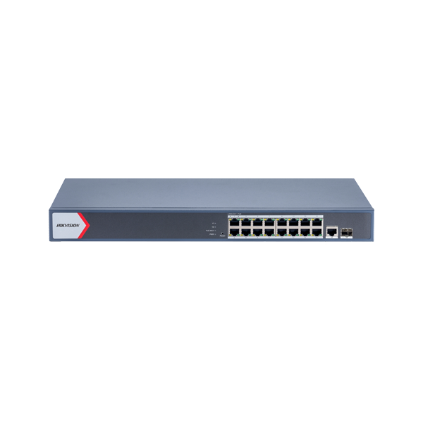Switch 16 porturi PoE Gigabit, 1 porturi RJ45 Gigabit, 1 port SFP Gigabit, Smart Management - HIKVIS - 1