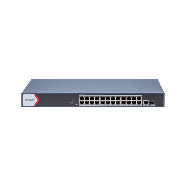 Switch 24 porturi PoE Gigabit, 1 porturi RJ45 Gigabit, 1 port SFP Gigabit, Smart Management - HIKVIS - 1
