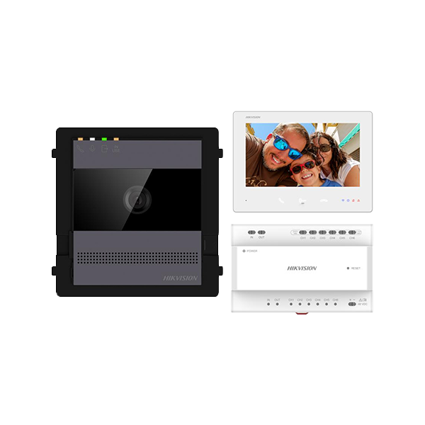 KIT videointerfon 2 fire pentru 1 familie, monitor 7 inch, Alarma, IK08, Card 32GB, Al - HIKVISION D - 1