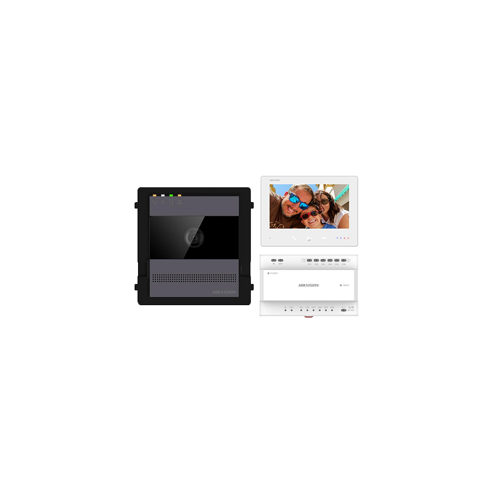 KIT videointerfon 2 fire pentru 1 familie, monitor 7 inch, Alarma, IK08, Card 32GB, Al - HIKVISION D - 1