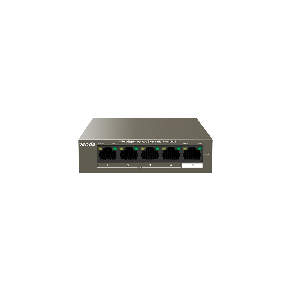 Switch 4 porturi Gigabit PoE, 1 port Uplink Gigabit - Tenda TND-TEG1105P-4-63W - 1