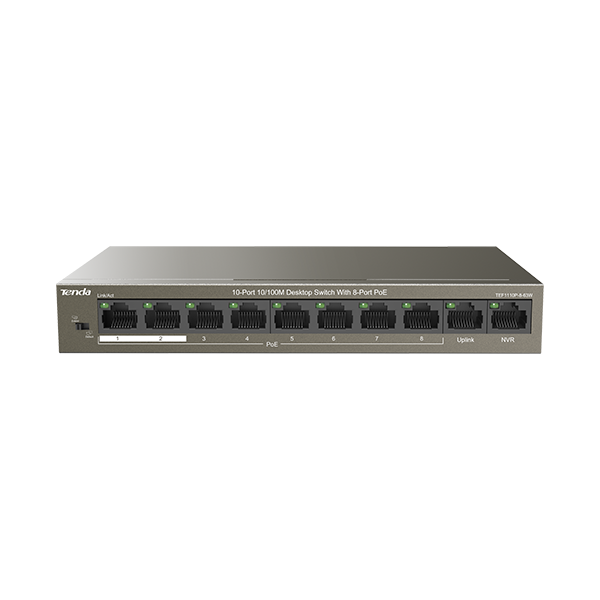 Switch 8 porturi 10/100Mbps PoE, 2 porturi Uplink 10/100Mbps - Tenda TND-TEF1110P-8-63W - 1
