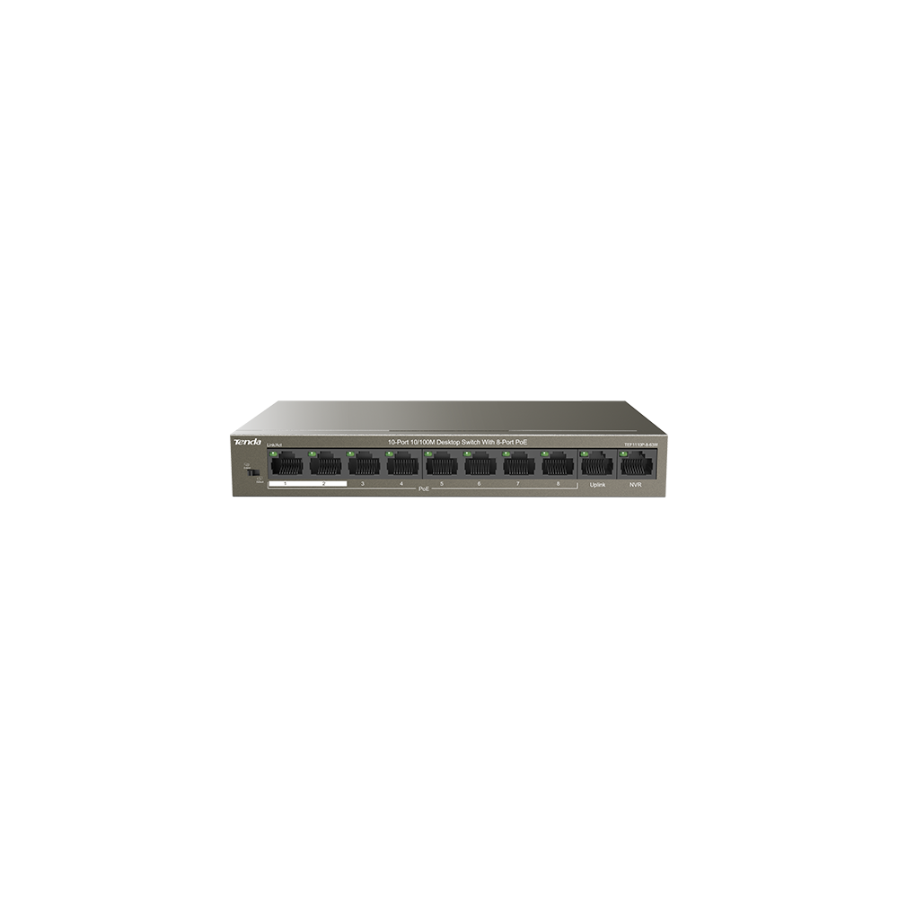 Switch 8 porturi 10/100Mbps PoE, 2 porturi Uplink 10/100Mbps - Tenda TND-TEF1110P-8-63W - 1