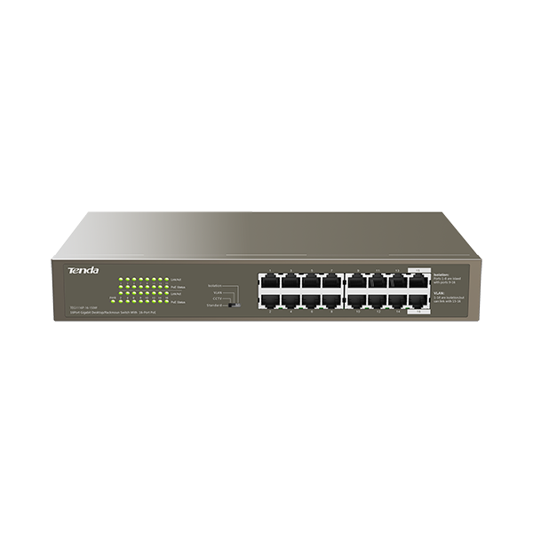 Switch 16 porturi Gigabit PoE - Tenda TND-TEG1116P-16-150W - 1
