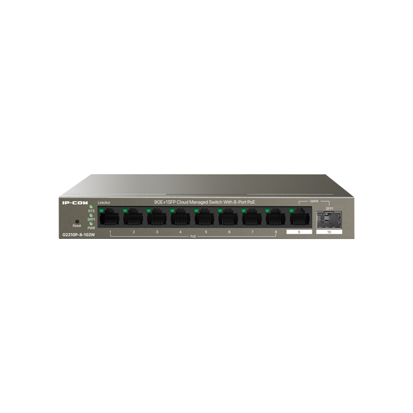Switch 8 porturi PoE, 1 port RJ45, 1 port SFP, Gigabit, Cloud Management - IP-COM G2210P-8-102W - 1