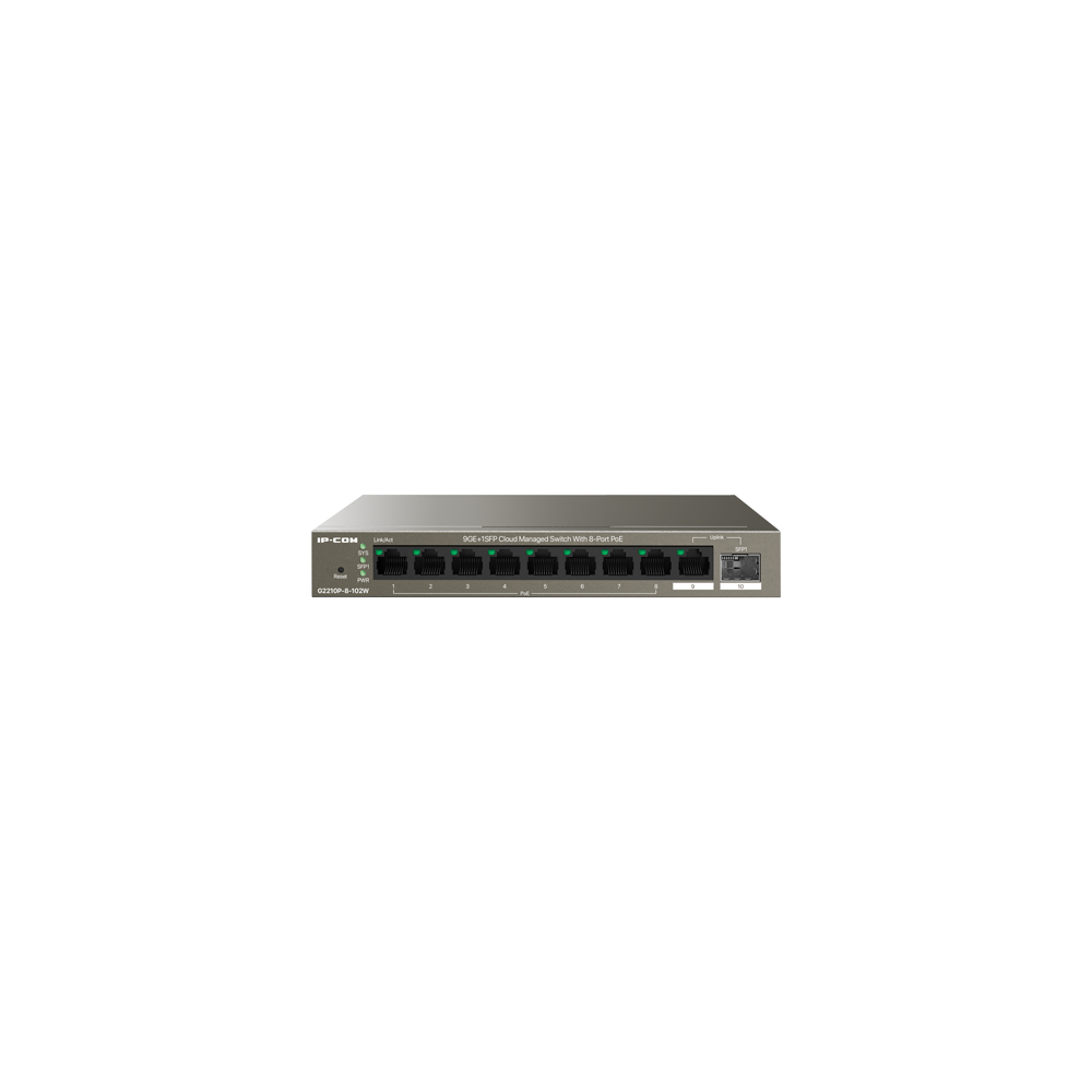 Switch 8 porturi PoE, 1 port RJ45, 1 port SFP, Gigabit, Cloud Management - IP-COM G2210P-8-102W - 1