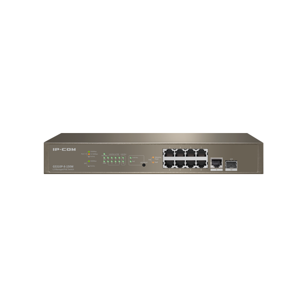 Switch 8 porturi PoE Gigabit, 1 port RJ45 Gigabit, 1 port SFP Gigabit, 1U, L3 Management - IP-COM G5 - 1