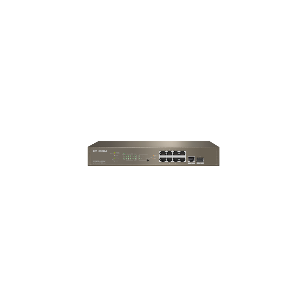 Switch 8 porturi PoE Gigabit, 1 port RJ45 Gigabit, 1 port SFP Gigabit, 1U, L3 Management - IP-COM G5 - 1