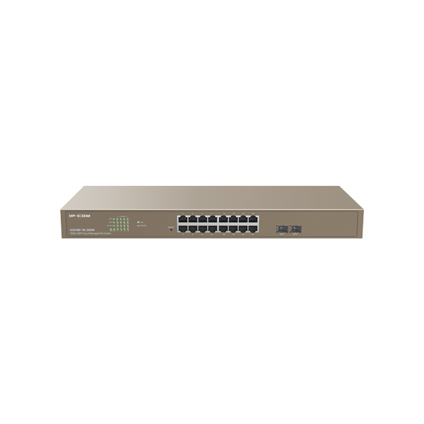 Switch 16 porturi PoE Gigabit, 2 porturi SFP Gigabit, Cloud Management - IP-COM G3318P-16-250W - 1
