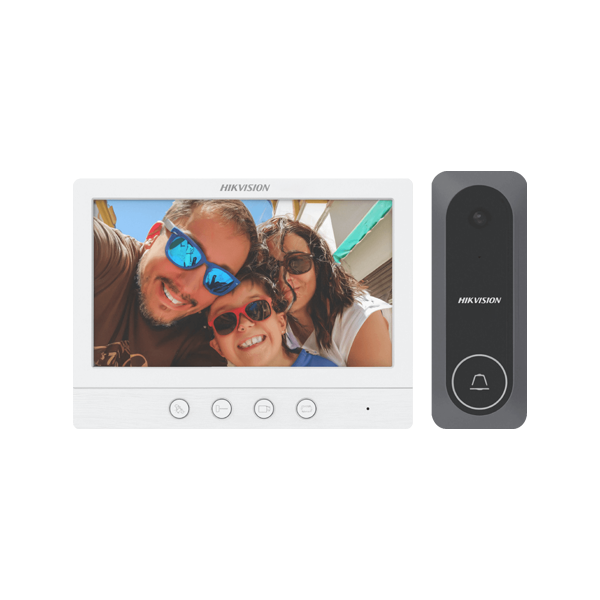 Kit videointerfon analogic, ecran 7', conectare 4 fire pentru 1 familie, IR - HIKVISION DS-KIS212 - 1