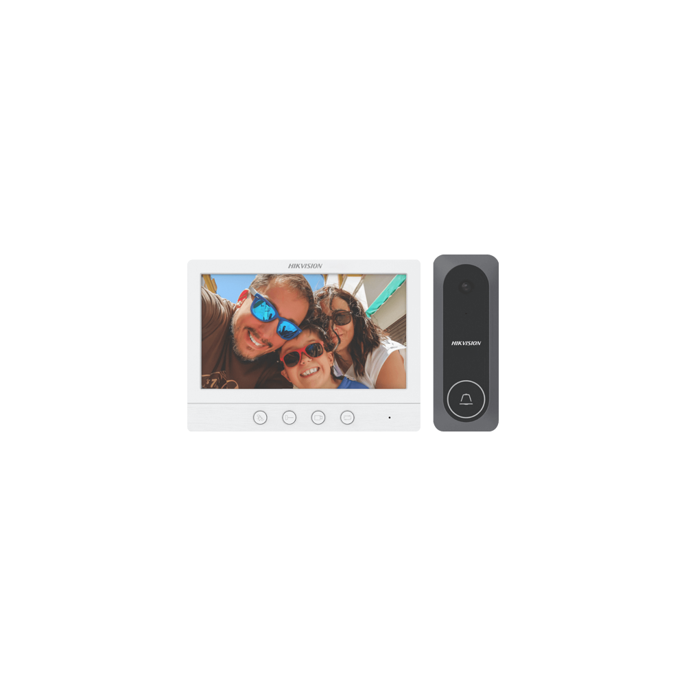 Kit videointerfon analogic, ecran 7', conectare 4 fire pentru 1 familie, IR - HIKVISION DS-KIS212 - 1