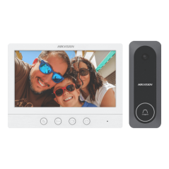 Kit videointerfon analogic, ecran 7', conectare 4 fire pentru 1 familie, IR - HIKVISION DS-KIS212 - 1