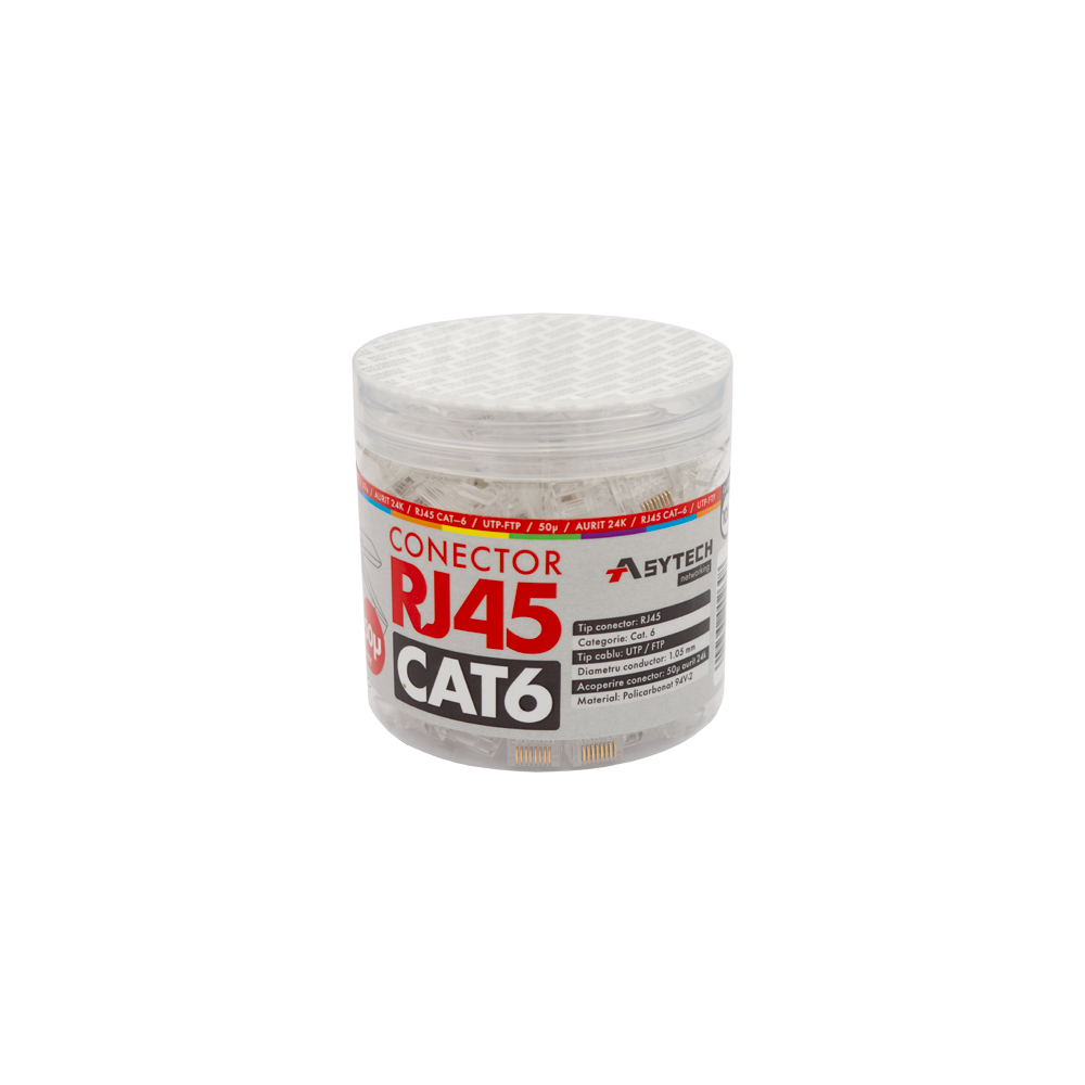 Mufa RJ-45 UTP Cat.6, 50Âµ (100 buc) RJ45-CAT6-50U-JAR - 1