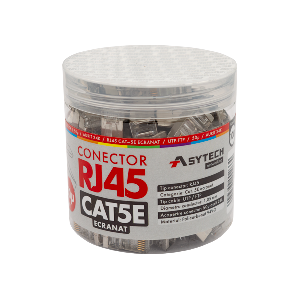 Mufa RJ-45 FTP Cat.5e, ecranata, 50Âµ (100 buc) RJ45M-CAT5E-50U-JAR - 1