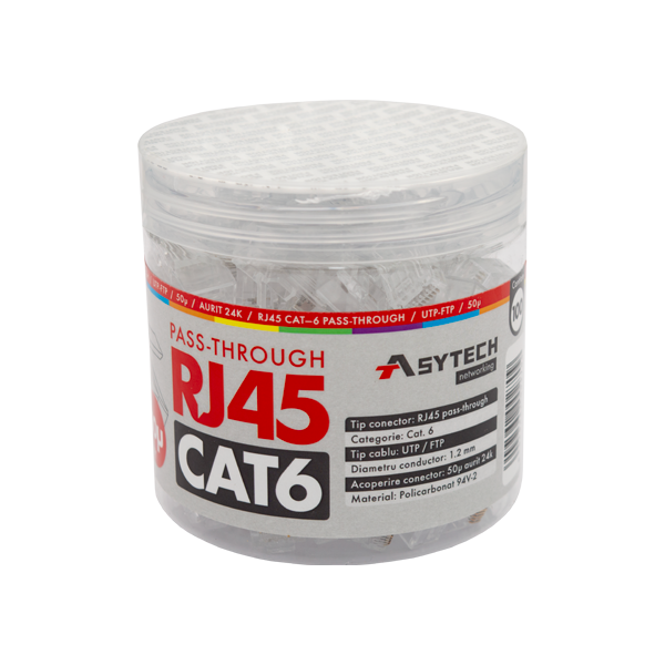 Mufa RJ-45 UTP Cat.6 EZ Passthrough, 50Âµ (100 buc) RJ45-CAT6-EZ-50U-JAR - 1
