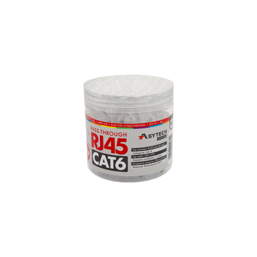 Mufa RJ-45 UTP Cat.6 EZ Passthrough, 50Âµ (100 buc) RJ45-CAT6-EZ-50U-JAR - 1