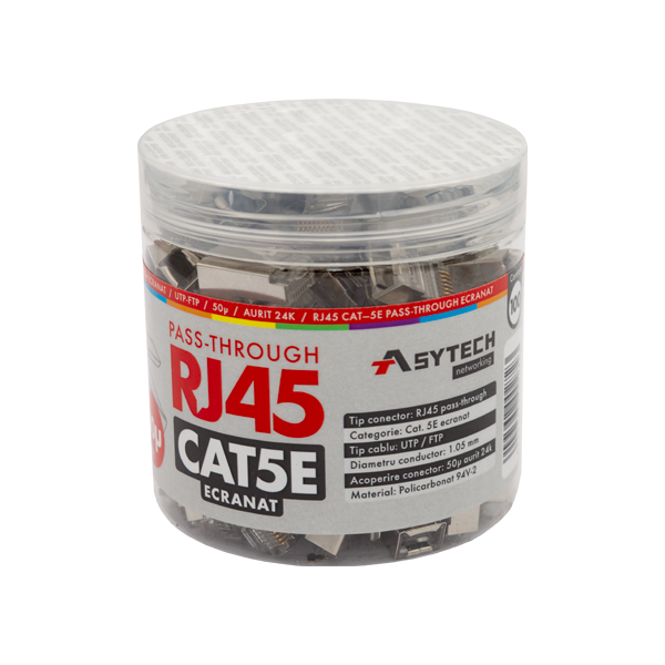 Mufa RJ-45 FTP Cat.5e EZ Passthrough, ecranata, 50Âµ (100 buc) RJ45M-CAT5-EZ-50U-JAR - 1