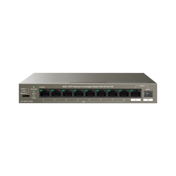 Switch 8 porturi Gigabit PoE, 1 x RJ45 Gigabit Uplink, 1 x SFP Gigabit Uplink - IP-COM G1110PF-8-102 - 1