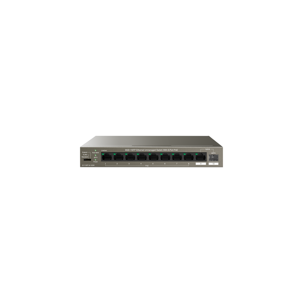 Switch 8 porturi Gigabit PoE, 1 x RJ45 Gigabit Uplink, 1 x SFP Gigabit Uplink - IP-COM G1110PF-8-102 - 1