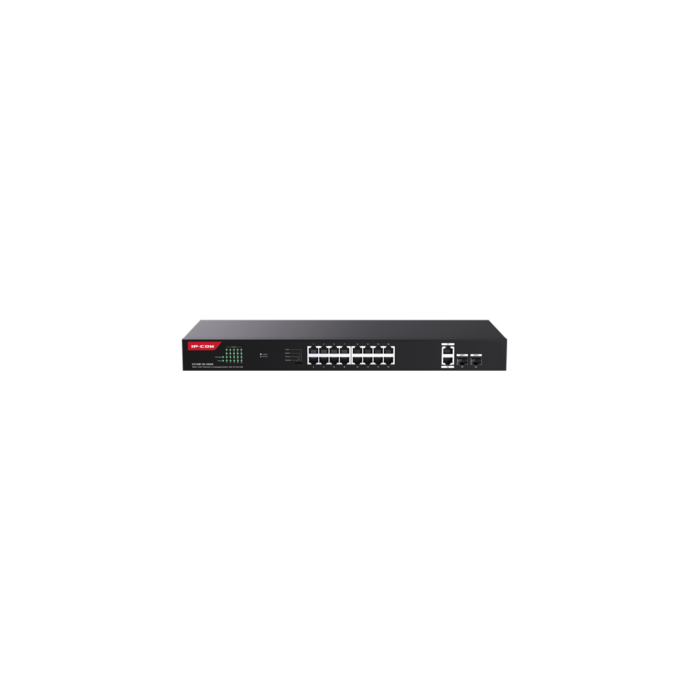 Switch 16 porturi Gigabit PoE, 2 x RJ45 Gigabit Uplink, 2 x SFP Gigabit, 1U - IP-COM G1120P-16-250W - 1