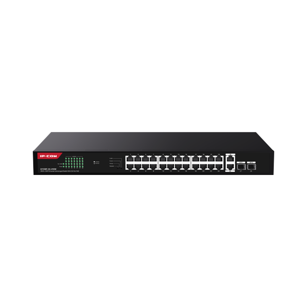 Switch 24 porturi Gigabit PoE, 2 x RJ45 Uplink Gigabit, 2 x SFP Gigabit, 1U - IP-COM G1128P-24-410W - 1