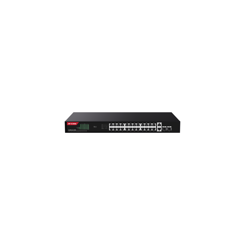Switch 24 porturi Gigabit PoE, 2 x RJ45 Uplink Gigabit, 2 x SFP Gigabit, 1U - IP-COM G1128P-24-410W - 1