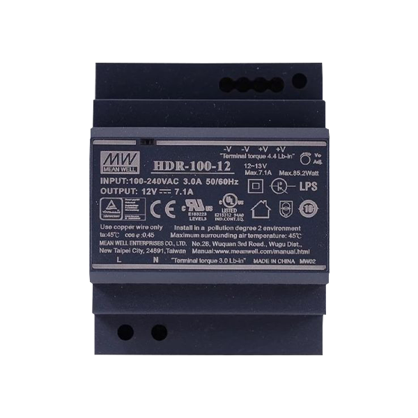 Sursa de alimentare in comutatie, 12V / 7.1A, sina DIN - MEAN WELL HDR-100-12  - 1